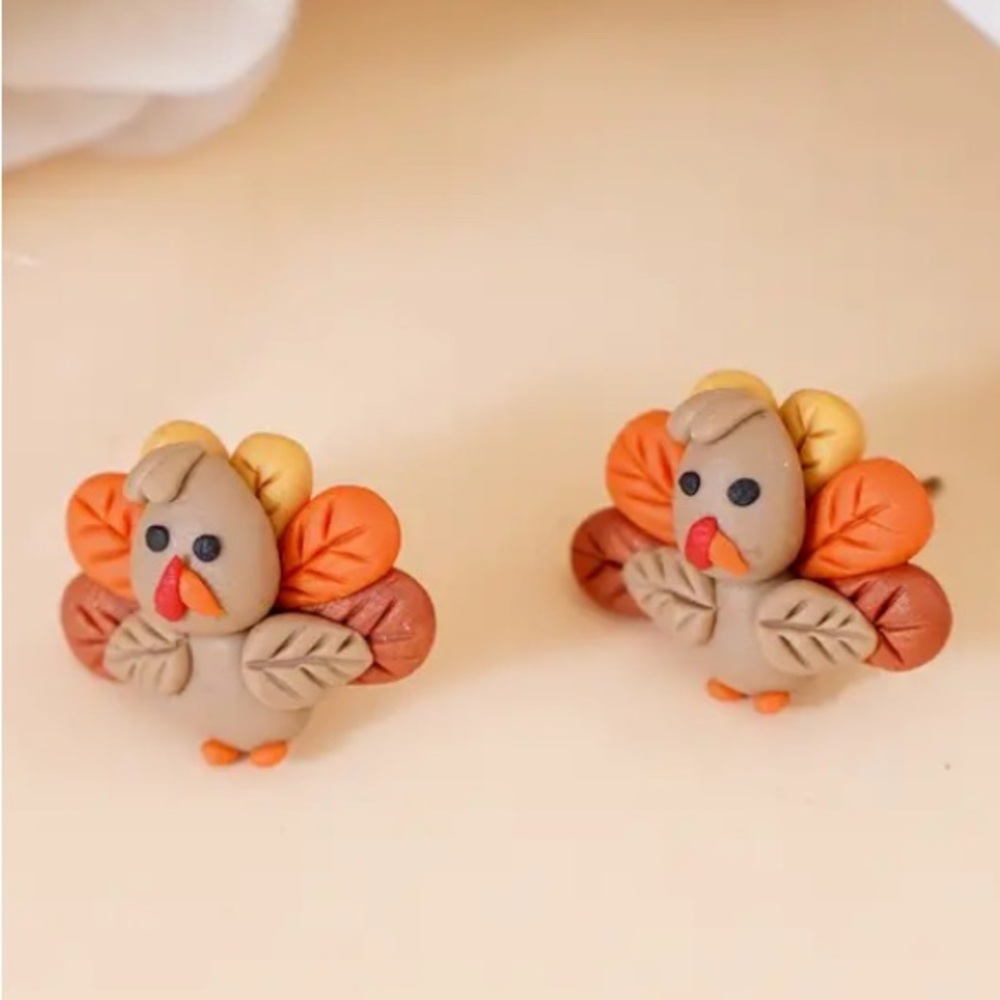 Turkey Fall Autumn Thanksgiving Stud Earrings - Picture 2 of 2